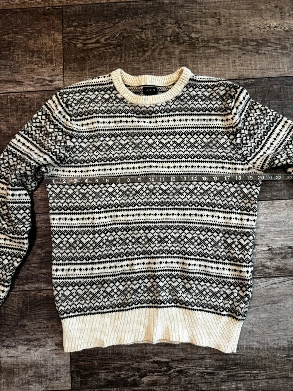 J. Crew Black & Cream Fair Isle Crewneck Sweater Sz M